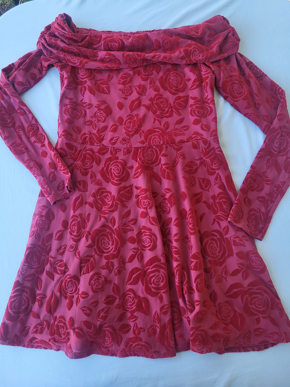 wild fable Red Rose-Print Off-Shoulder Midi Dress